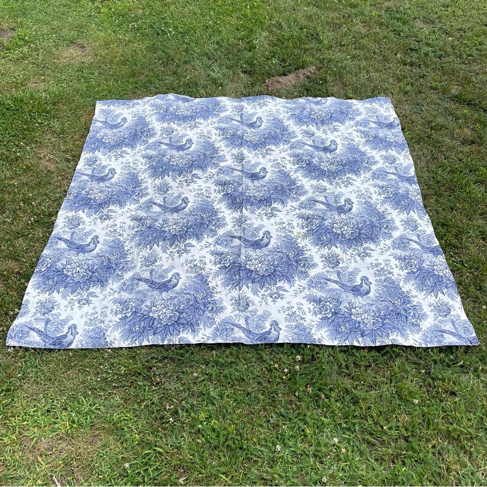 Tessitura Toscana Telerie Italy Cotton Square Tablecloth & 3 Napkins Blue White